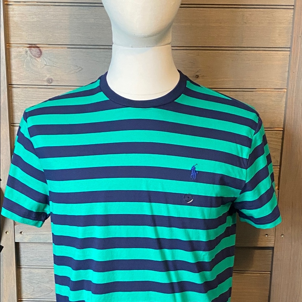 SOLD! Polo Ralph Lauren Men's Green w/ Navy Stripes T-Shirt Medium (NWT)